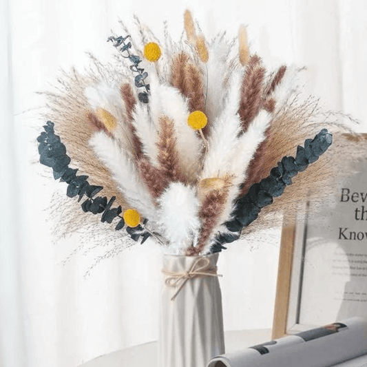 Bouquet de Fleurs Séchées Pampas Vert et Jaune Maison Gaya Herbes de la pampa