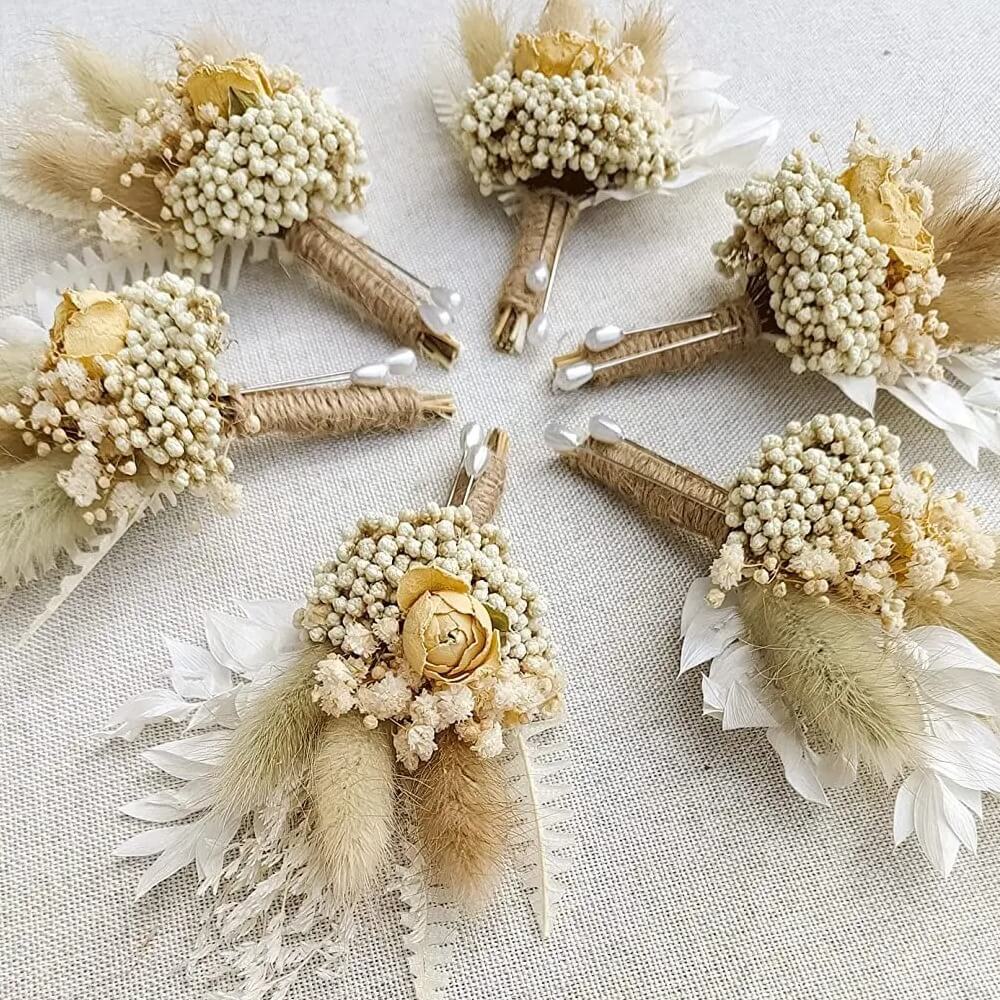 Boutonnières en Fleurs Séchées Baptême (8 pièces) Maison Gaya Boutonnière