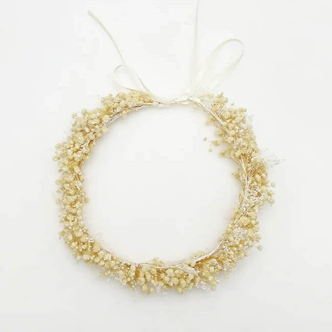 Couronne de Tête Champêtre en Fleurs Séchée Gypsophiles Naturelles 38 cm / Crème Maison Gaya Couronne de tête