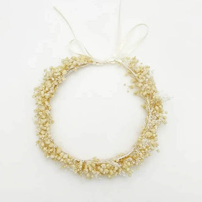 Couronne de Tête Champêtre en Fleurs Séchée Gypsophiles Naturelles 38 cm / Crème Maison Gaya Couronne de tête