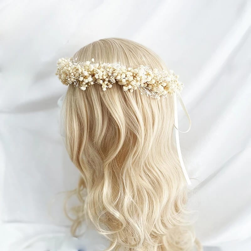 Couronne de Tête Champêtre en Fleurs Séchée Gypsophiles Naturelles Maison Gaya Couronne de tête