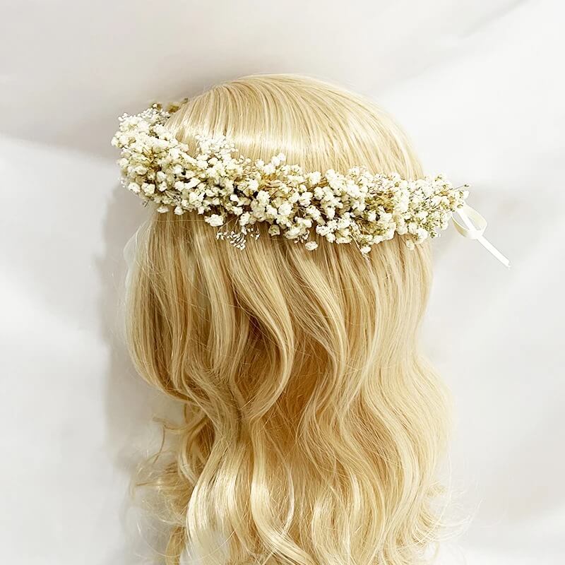 Couronne de Tête Champêtre en Fleurs Séchée Gypsophiles Naturelles Maison Gaya Couronne de tête