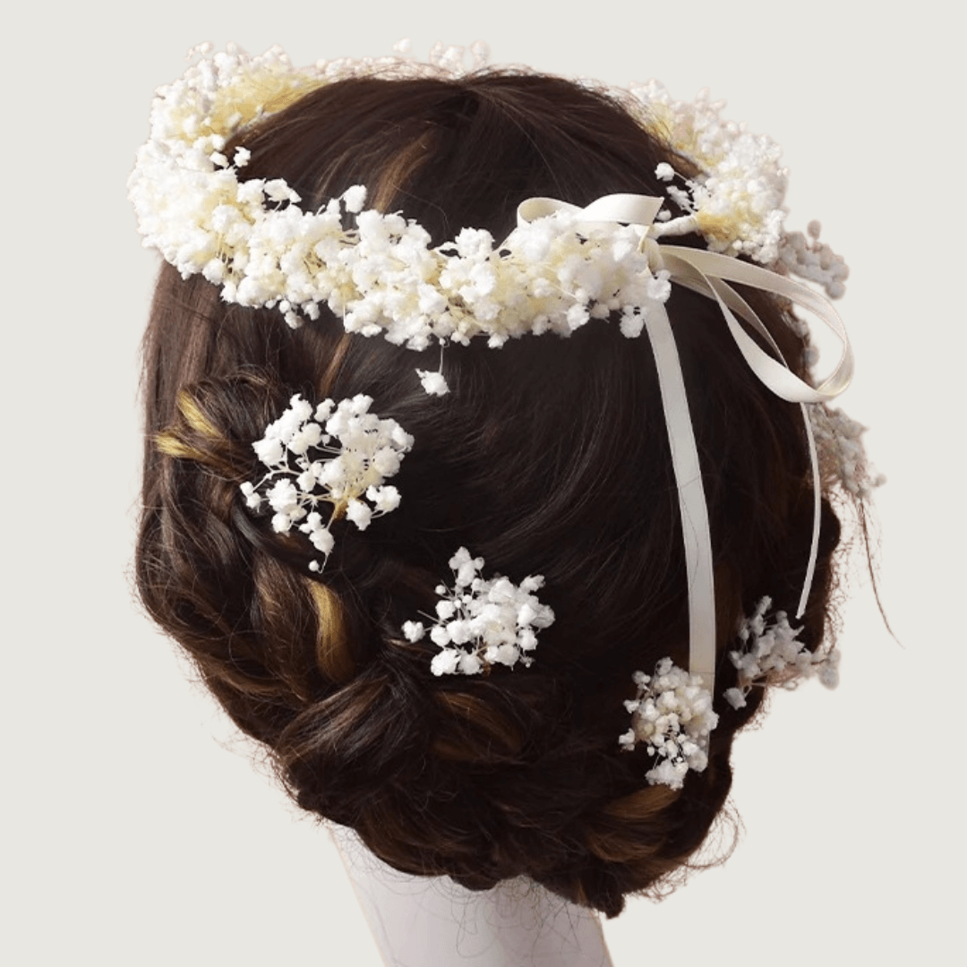 Couronne de Tête Champêtre en Fleurs Séchée Gypsophiles Naturelles Maison Gaya Couronne de tête