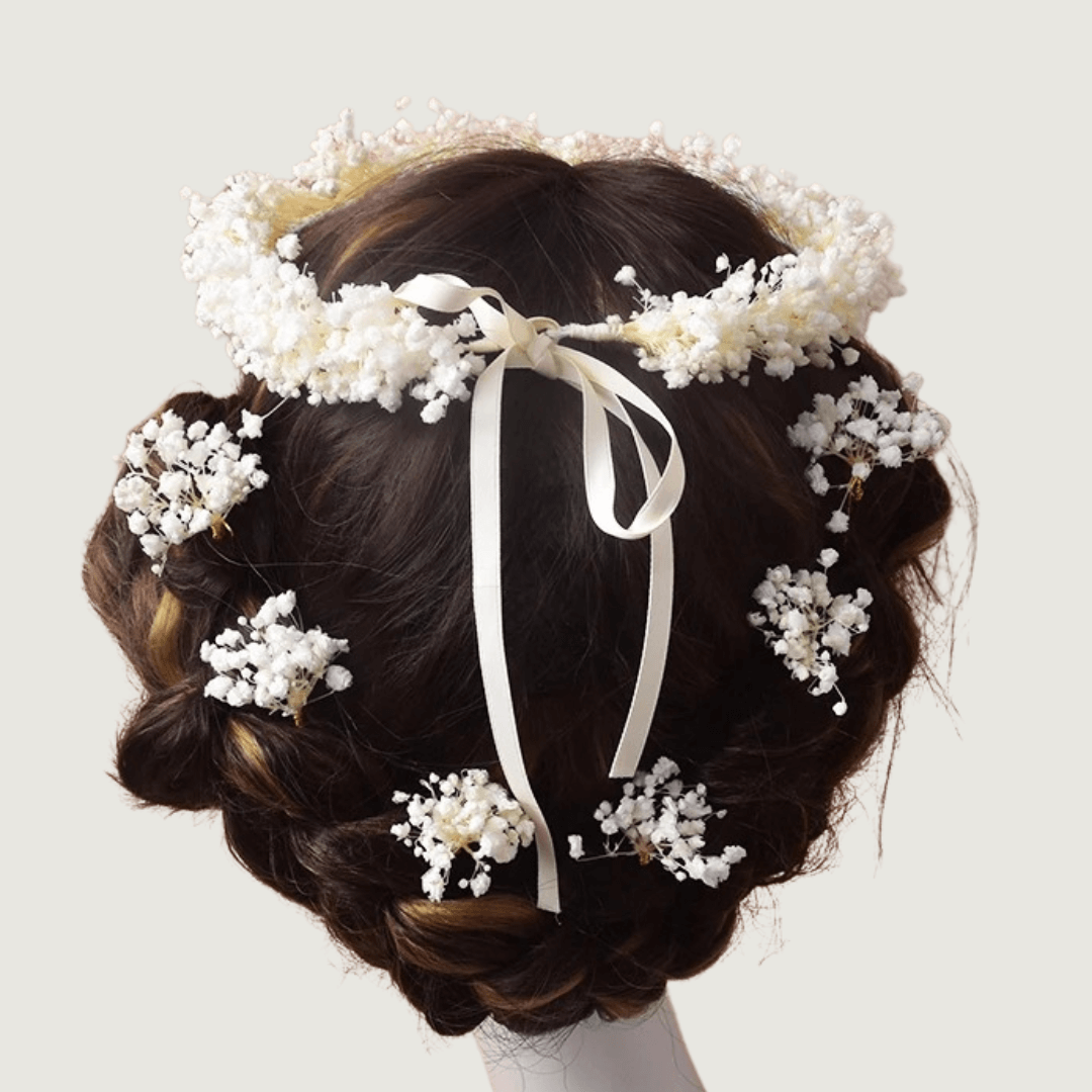 Couronne de Tête Champêtre en Fleurs Séchée Gypsophiles Naturelles Maison Gaya Couronne de tête