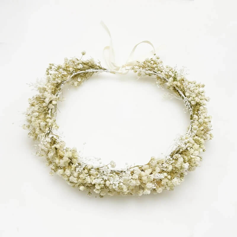Couronne de Tête Champêtre en Fleurs Séchée Gypsophiles Naturelles Maison Gaya Couronne de tête