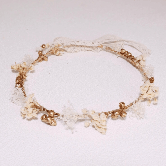 Couronne de Tête en Fleurs Séchées Dorée Maison Gaya Couronne de tête