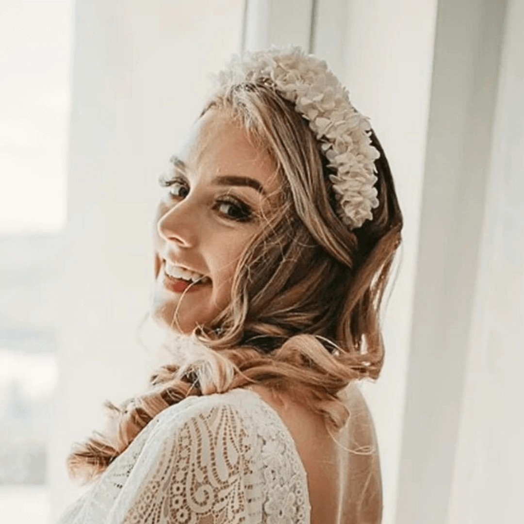 Couronne de Tête Mariage Blanche en Hortensias Stabilisés Maison Gaya Couronne de tête
