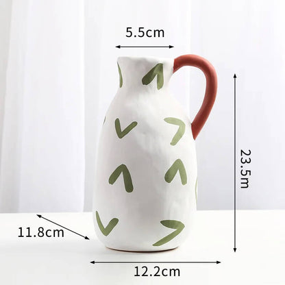 Vase Graphique en Céramique Signes Verts Maison Gaya Vase en céramique